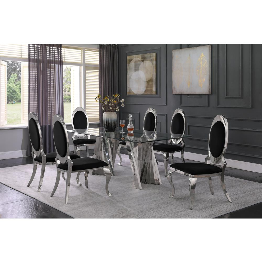 Black - Sleek Glass-Top Design Dining Set With Silver Spiral Base