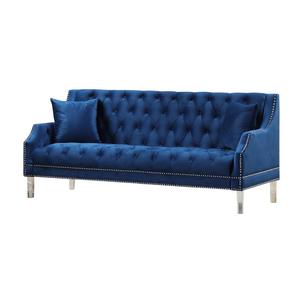 Blue - Stylish Transitional Style Tufted Velvet Sofa