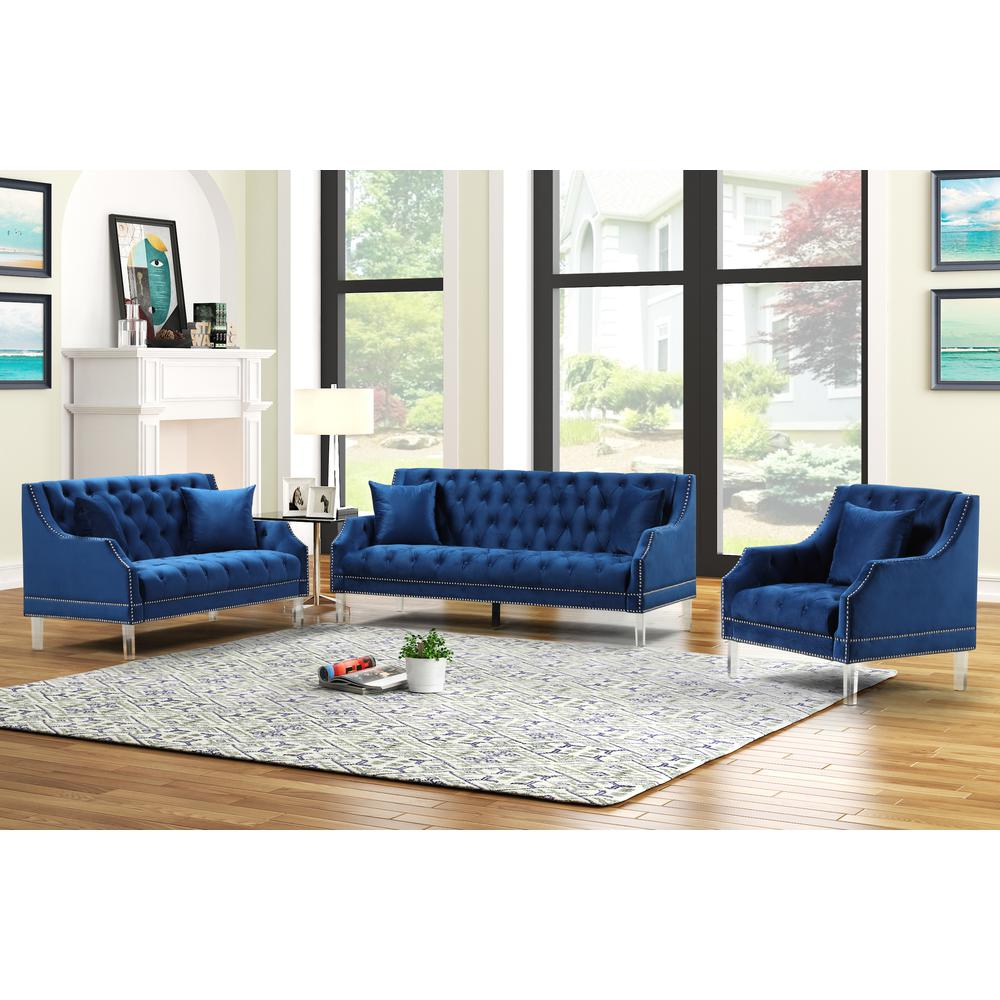 Blue - Stylish Transitional Style Tufted Velvet Sofa