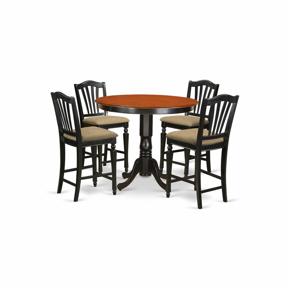 Black/Cherry Finish - Urban Round Style Counter Height Dining Table Set (5 Pc)