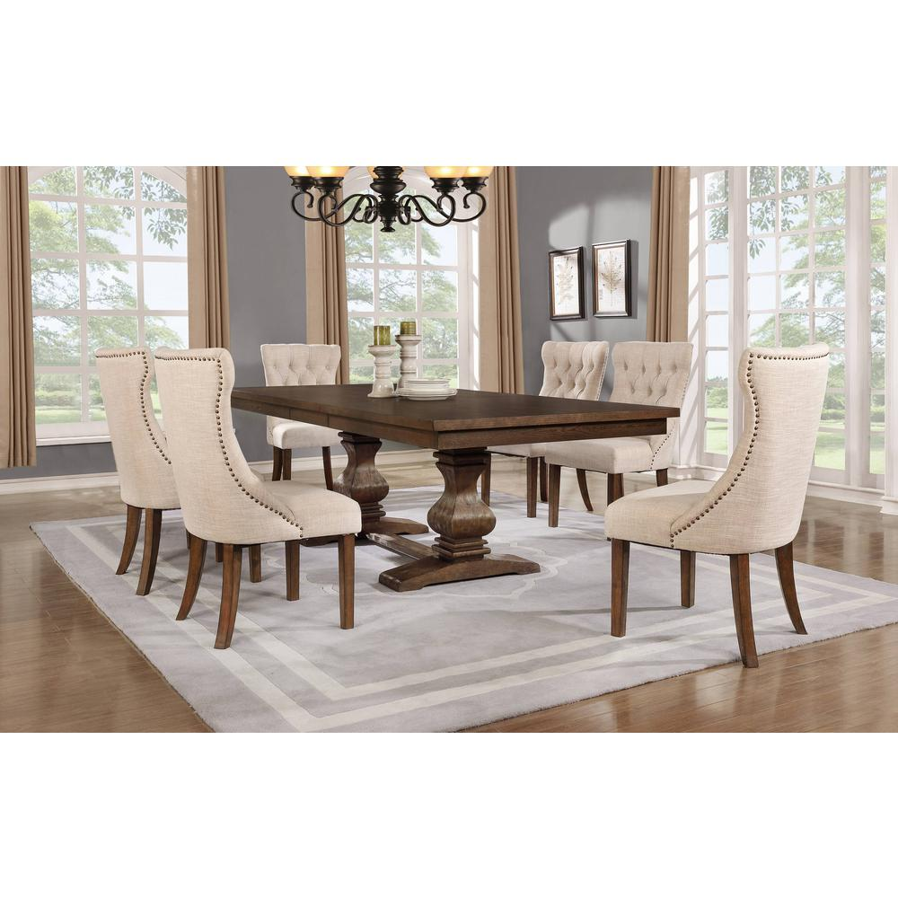 Beige/Walnut - Vintage Charm Dining Set With Extendable Table 18" Leaf (Table & Chairs) 7 Pc