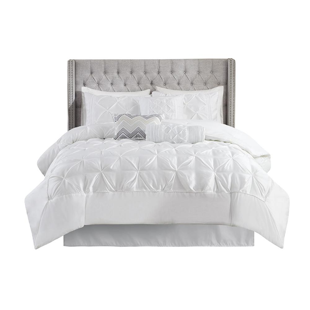 White - Elegant Pleated Design Comforter Set (7 Piece) Full