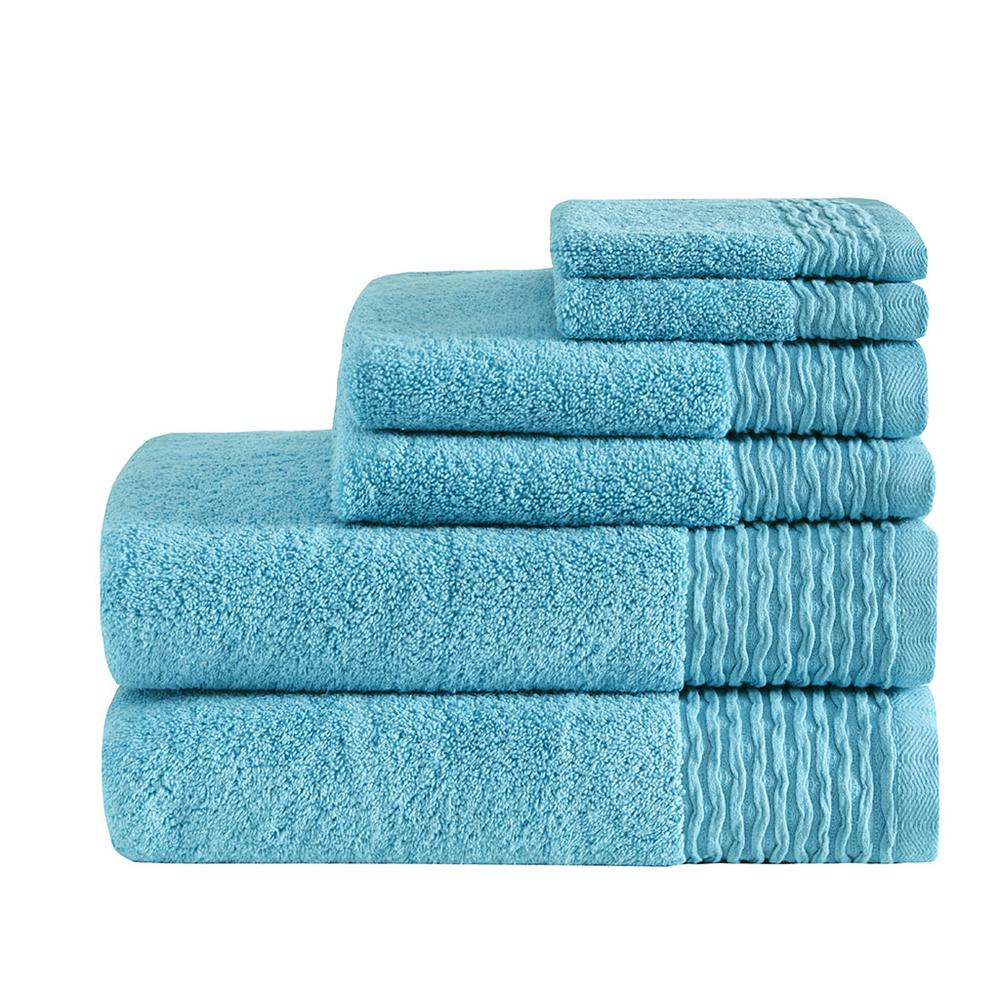 Blue - Stylish Jacquard Wavy Border Cotton Towel Set