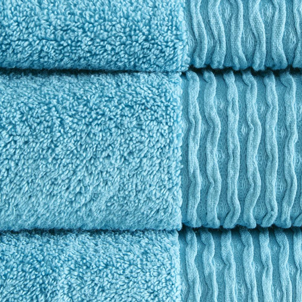 Blue - Stylish Jacquard Wavy Border Cotton Towel Set