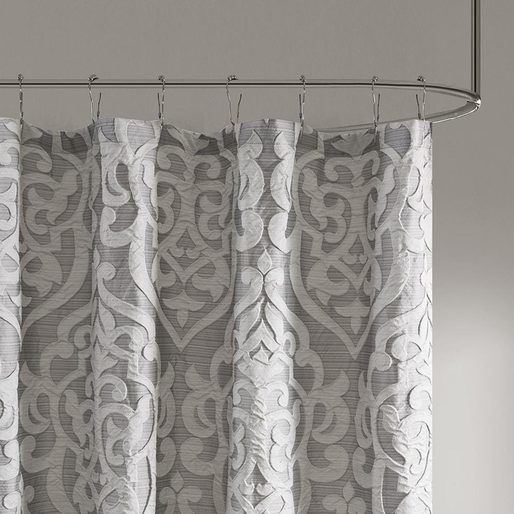 Silver - Lavish Medallion Design Jacquard Shower Curtain (72"x72")