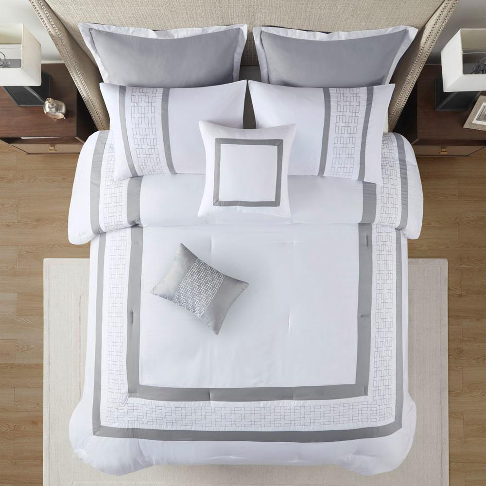 Grey & White - Contemporary Microfiber Comforter Set (8 Piece) Cal King