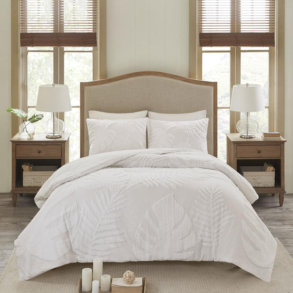 Detailed Palm Design Cotton Chenille Comforter Set (3 Piece) Full/Queen