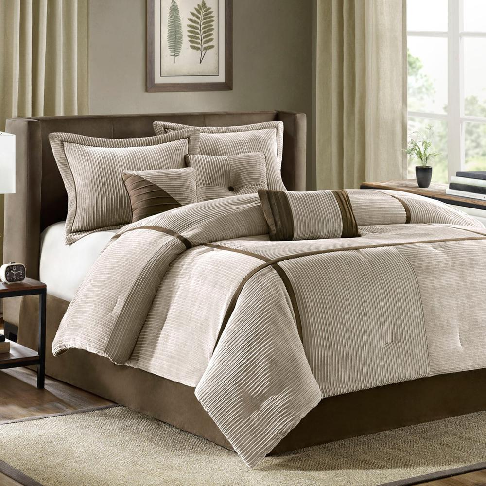 Taupe & Brown - Chic Micro Corduroy Comforter Set (7 Piece) Queen