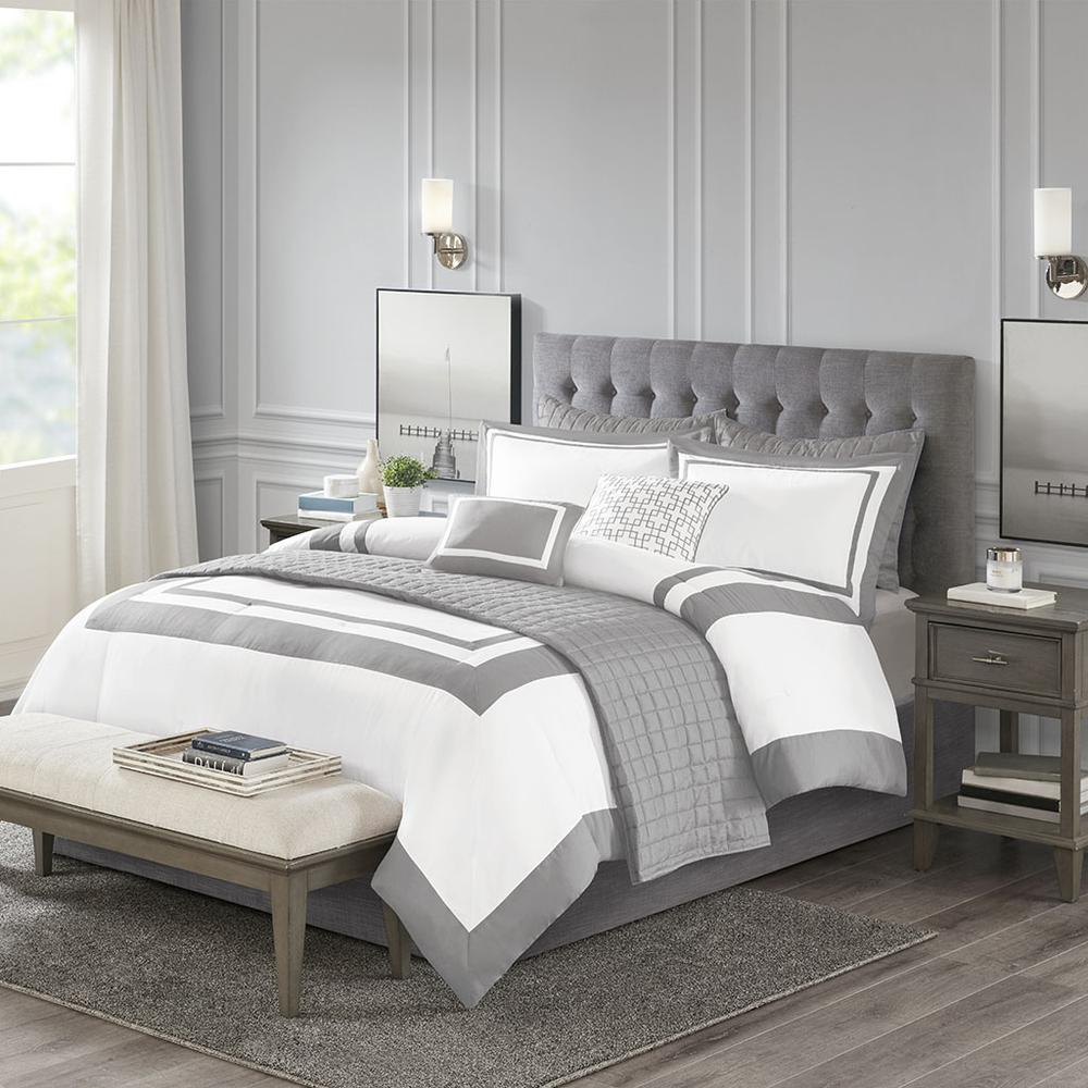 Grey & White - Luxurious Hotel Style Microfiber Comforter Set (8 Piece) Full/Queen