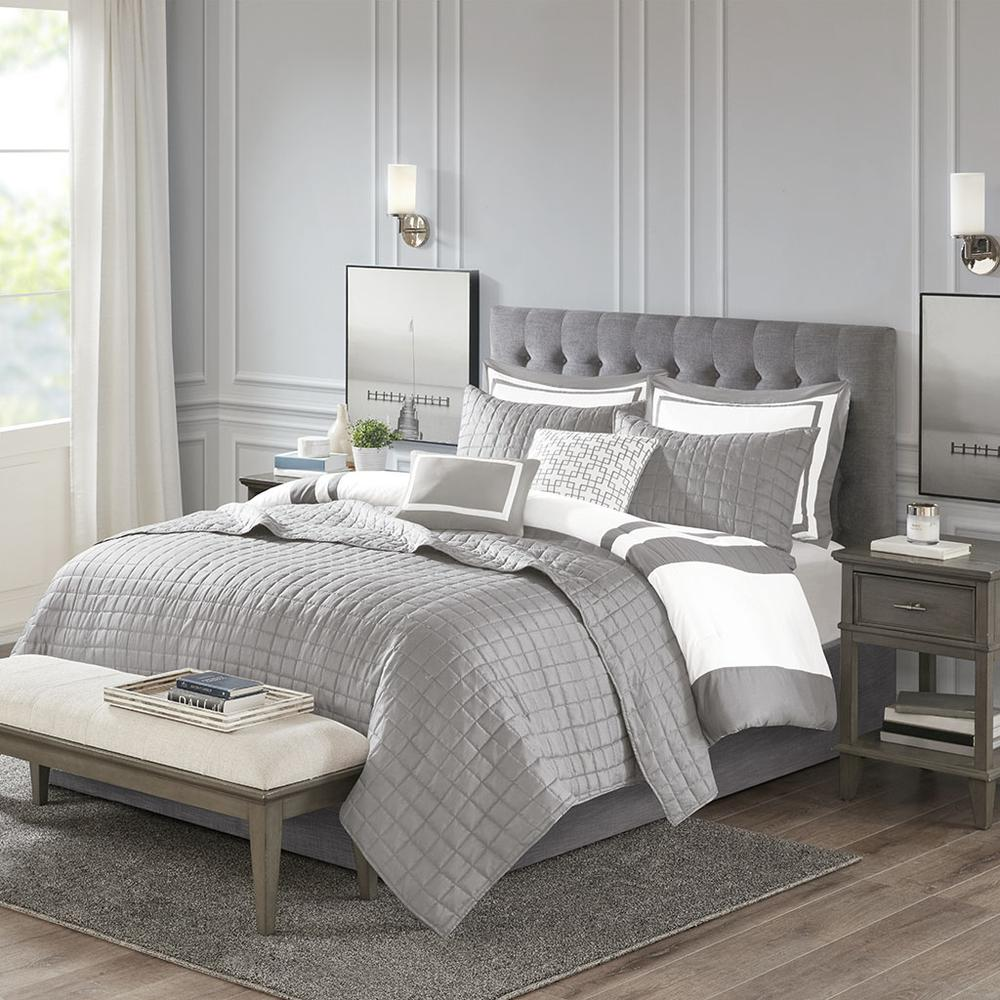 Grey & White - Luxurious Hotel Style Microfiber Comforter Set (8 Piece) Full/Queen