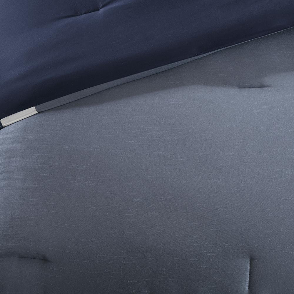 Navy, Silver & Blue-grey - Trendy Elegant Comforter Set (7 Piece) King