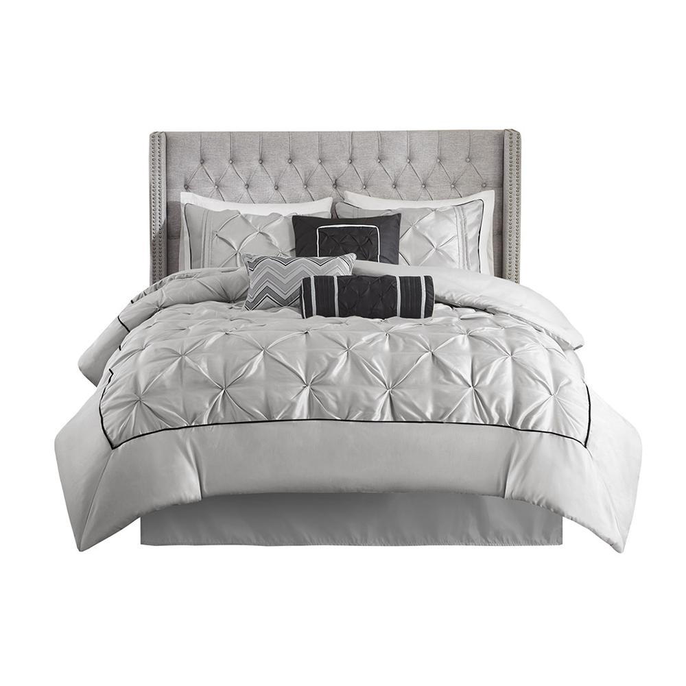 Grey - Elegant Pleated Design Comforter Set (7 Piece) King