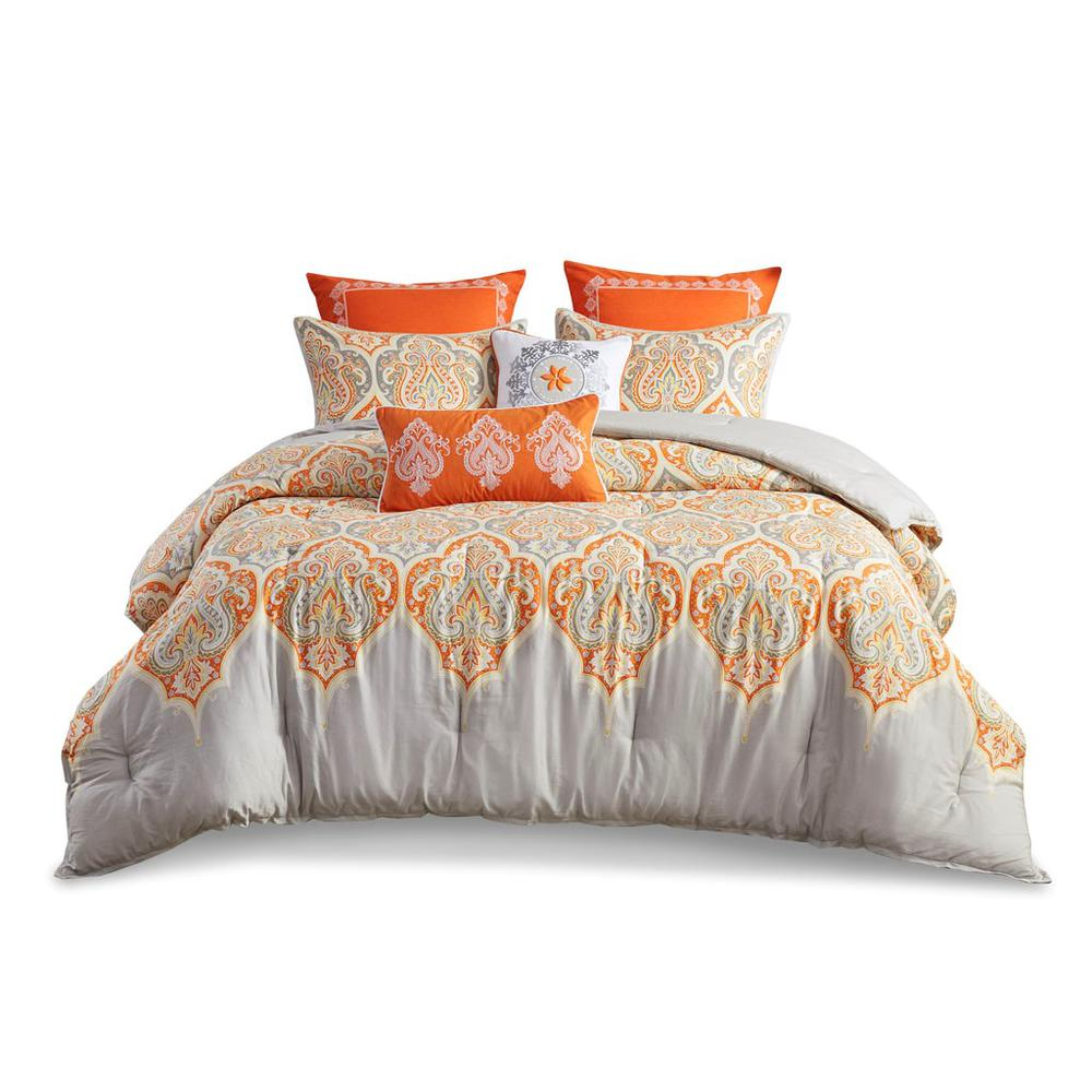 Zesty Orange Cotton Comforter Set (5 Piece) Queen