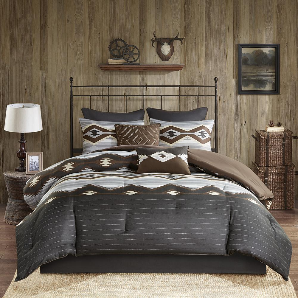 Grey & Brown - Captivating Southwestern Print Comforter Set (8 Piece) King