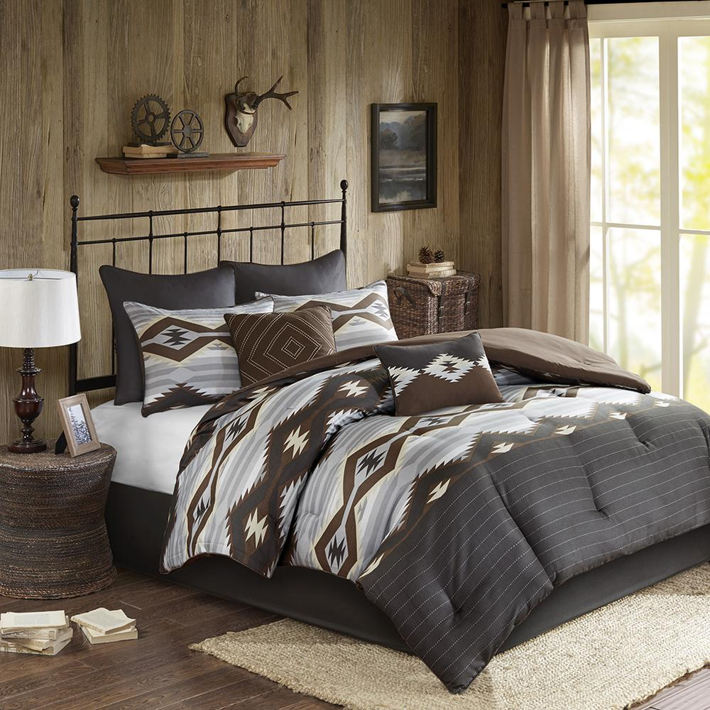 Grey & Brown - Captivating Southwestern Print Comforter Set (8 Piece) King