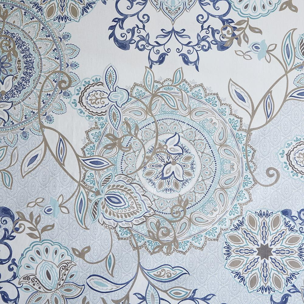 Soft Blue - Sunlit Medallion Cotton Shower Curtain (72"x72")