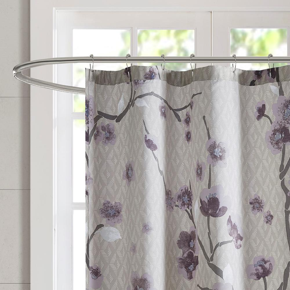 Grey & Purple - Tranquil Bloom Cotton Shower Curtain (72"x72")