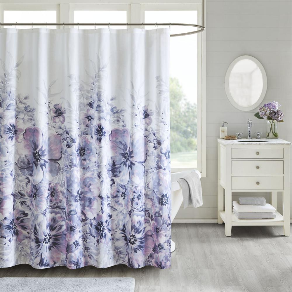 Vibrant Violet Blossom Curtain Cotton Shower Curtain (72"x72")