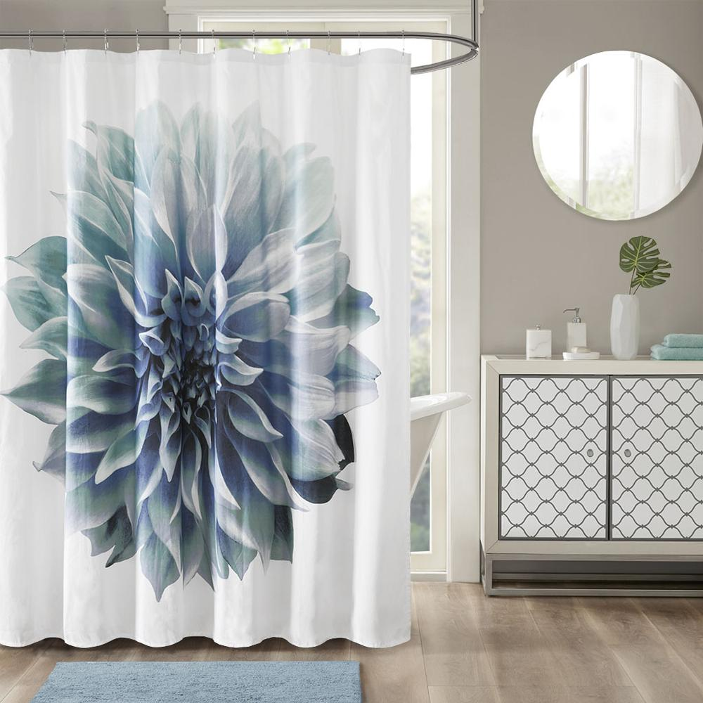 Blue - Serene Petal Cotton Shower Curtain (72"x72")