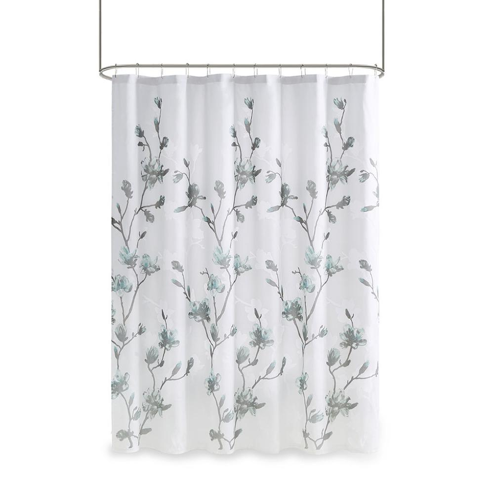 Soft Aqua and Grey Floral Shower Curtain (72"x72")