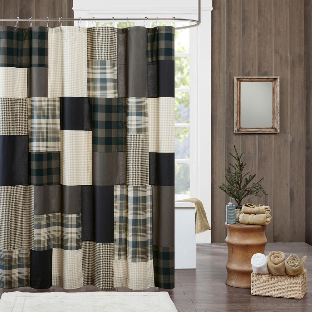 Rich Green - Rustic Patchwork Cotton Shower Curtain (72"x72")