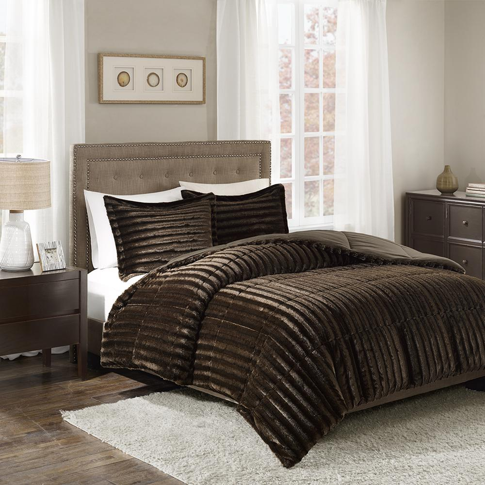 Brown - Luxurious Faux Fur Comforter Set (3 Piece) Full/Queen