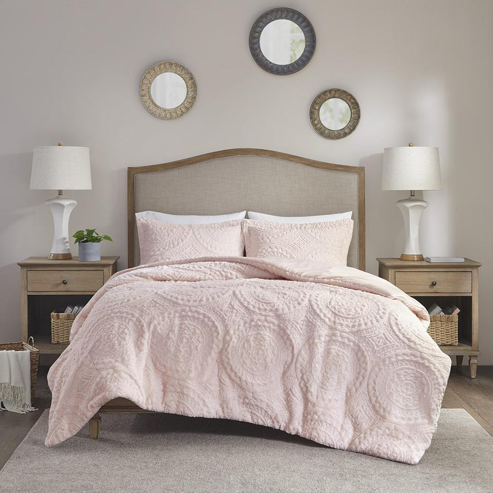 Blush - Beautifully Embroidered Medallion Comforter Set (3 Piece) Full/Queen