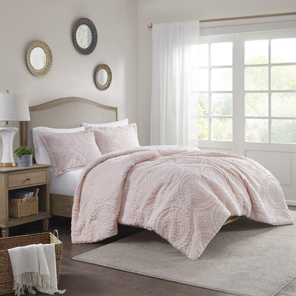 Blush - Beautifully Embroidered Medallion Comforter Set (3 Piece) Full/Queen