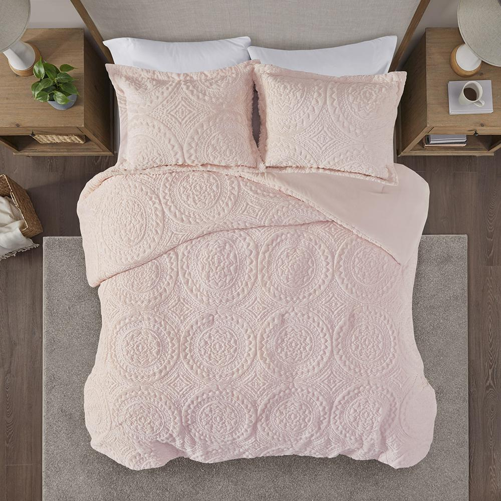 Blush - Beautifully Embroidered Medallion Comforter Set (3 Piece) Twin
