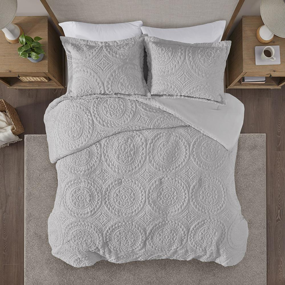 Grey - Beautifully Embroidered Medallion Comforter Set (3 Piece) Twin