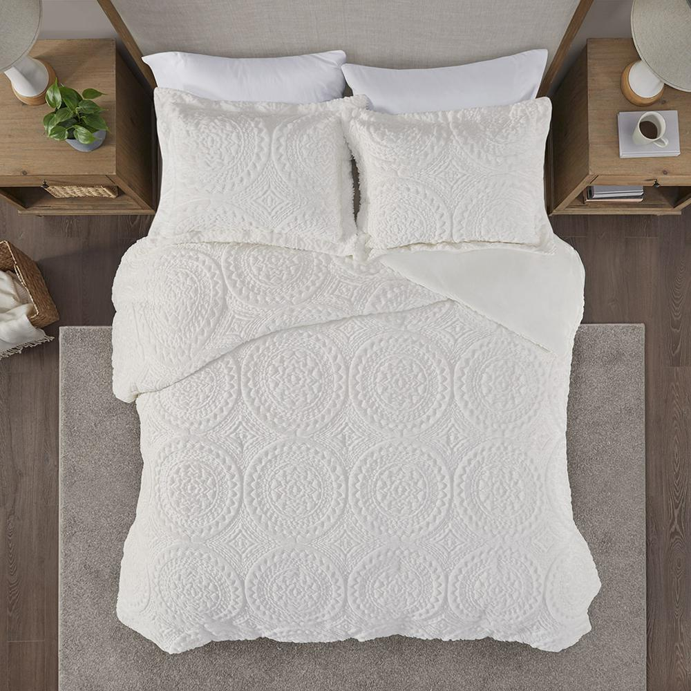 Ivory - Beautifully Embroidered Medallion Comforter Set (3 Piece) Twin