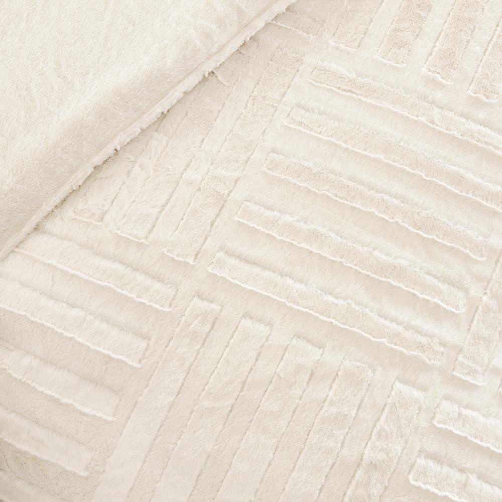 Cream - Stylish Checkerboard Design Faux Fur Comforter Set (3 Piece) Full/Queen