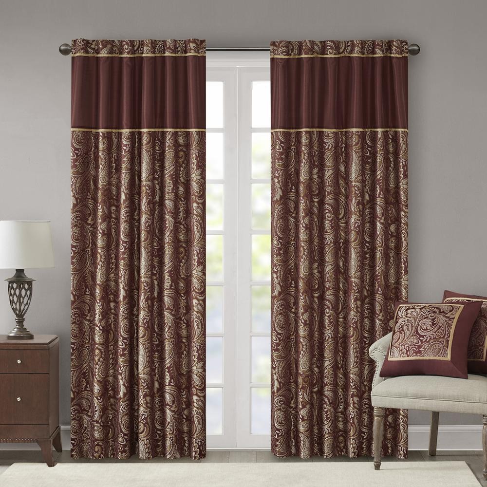 Rich Red/Gold - Luxe Paisley Curtain Jacquard Curtain Panel Pair (95")