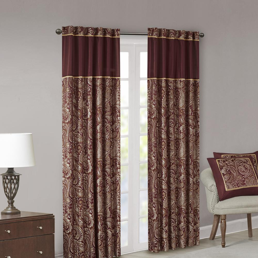 Rich Red/Gold - Luxe Paisley Curtain Jacquard Curtain Panel Pair (108")