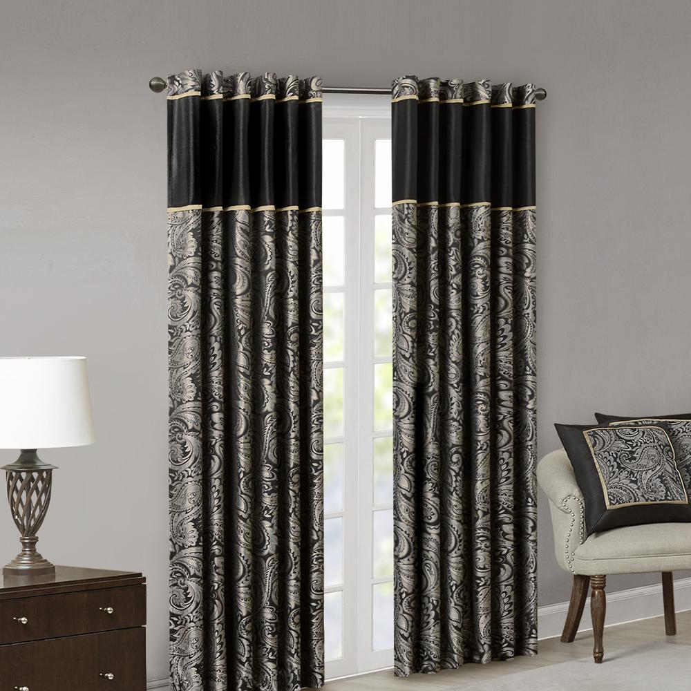 Black/Gold - Luxe Paisley Curtain Jacquard Curtain Panel Pair (108")