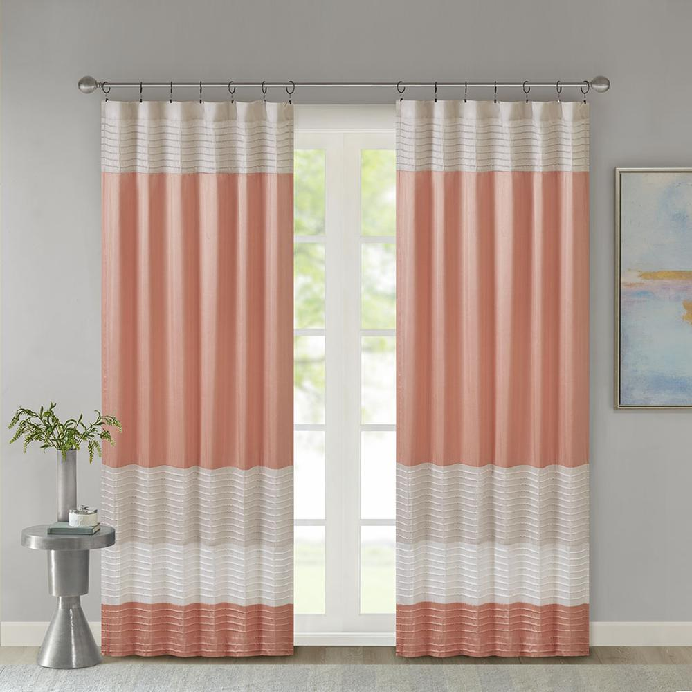 Coral/Taupe - Contemporary Block Stripe Curtain Panel (84")