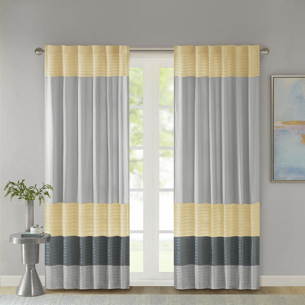 Grey/Yellow - Contemporary Block Stripe Curtain Panel (84")