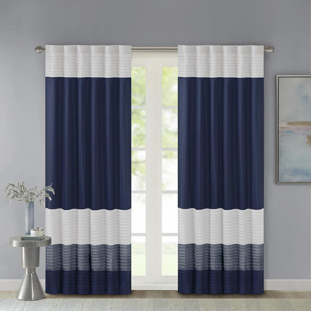 Rich Navy/Ivory - Contemporary Block Stripe Curtain Panel (84")