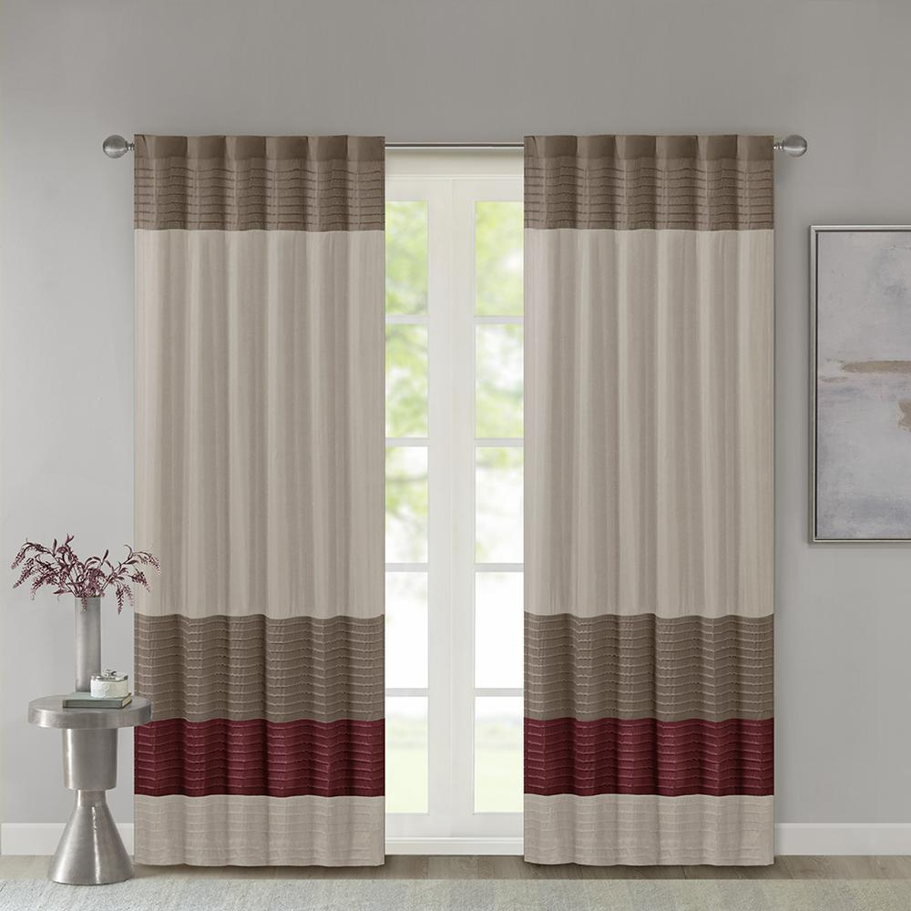 Tan/Red - Contemporary Block Stripe Curtain Panel (84")