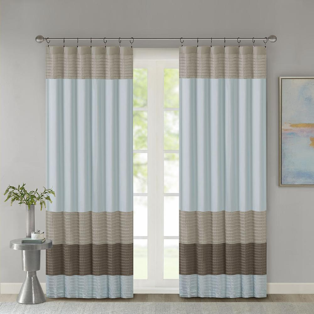 Soft Blue/Taupe - Contemporary Block Stripe Curtain Panel (84")