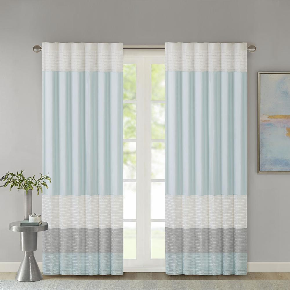Soft Aqua/Grey - Contemporary Block Stripe Curtain Panel (84")