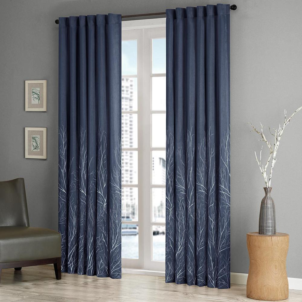 Navy - Nature's Elegance Embroidered Curtain Panel (84")