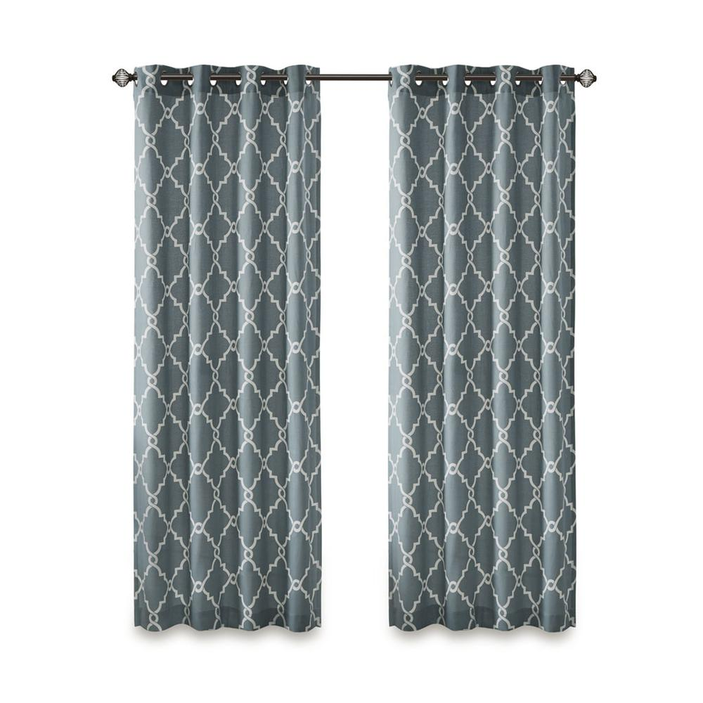 Beige Pattern/Soft Blue - Trendy Trellis Design Curtain Panel (84")