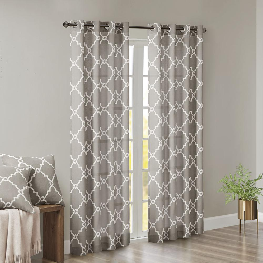 Soft Beige Pattern/Light Grey - Trendy Trellis Design Curtain Panel (95")