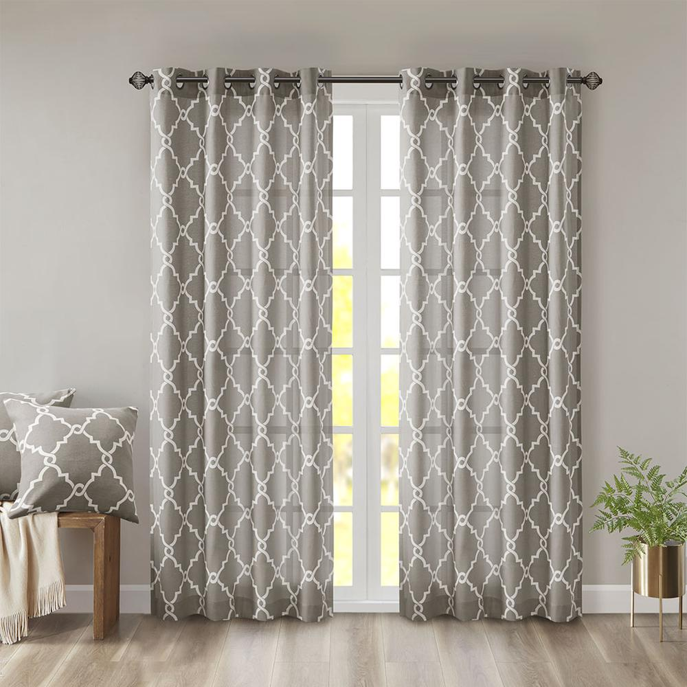 Soft Beige Pattern/Light Grey - Trendy Trellis Design Curtain Panel (95")