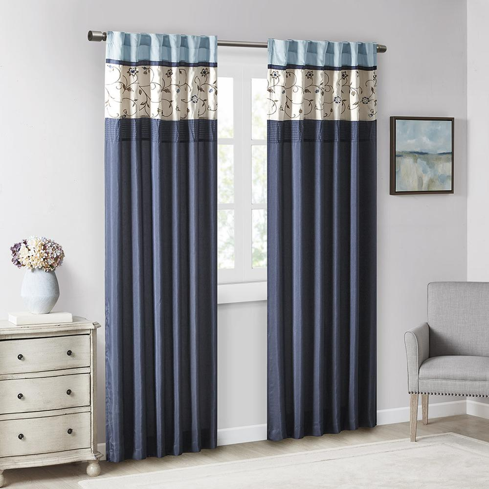 Navy - Bliss Floral Embroidered Curtain Panel (84")