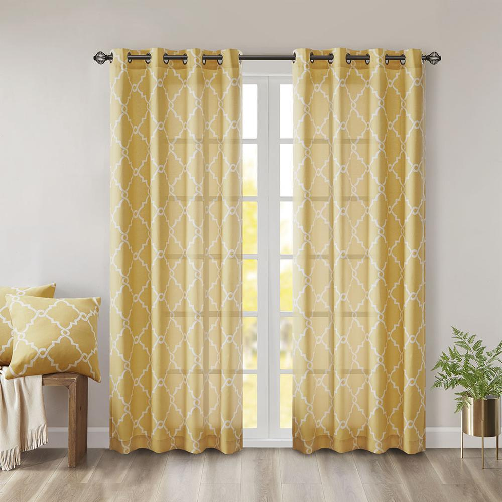 Light Beige Pattern/Yellow - Trendy Trellis Design Curtain Panel (95")