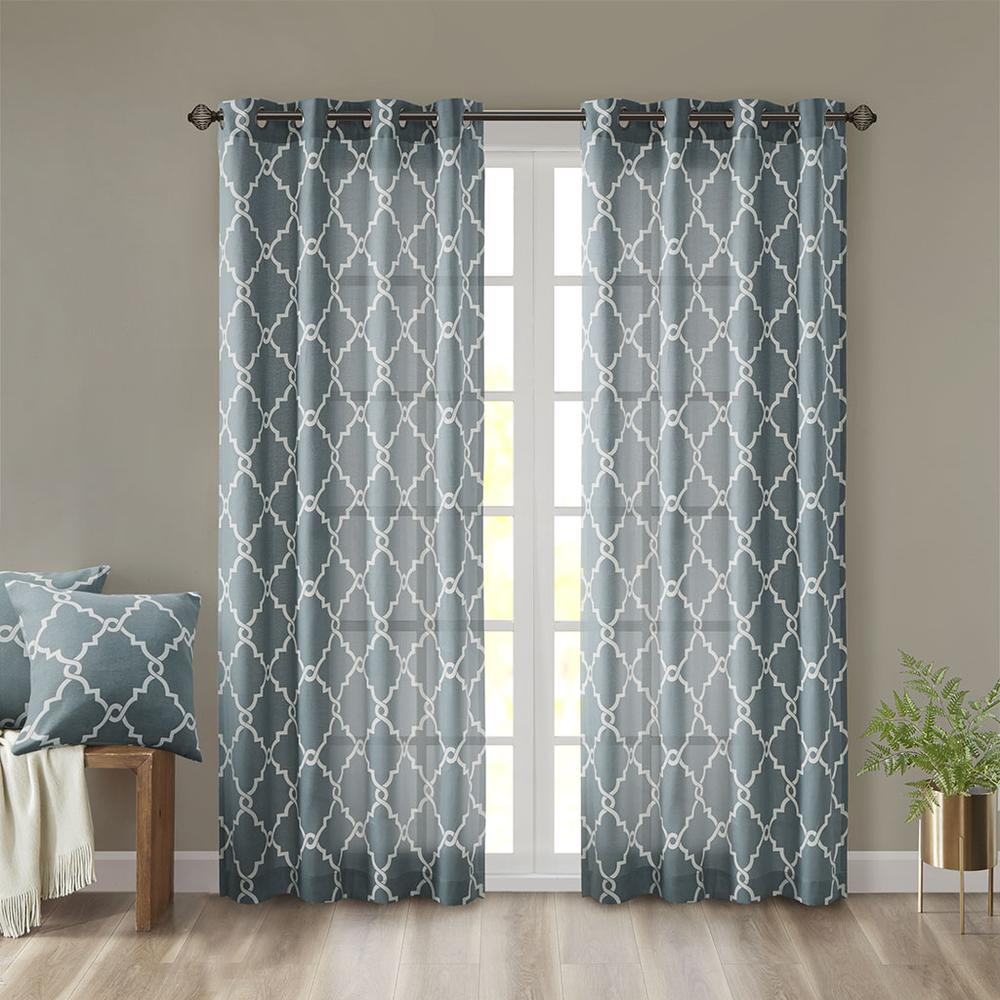 Light Beige Pattern/Soft Blue - Trendy Trellis Design Curtain Panel (108")