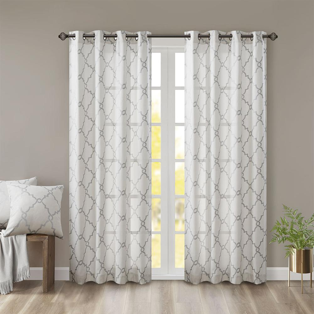 Metallic Silver Pattern/Soft Ivory - Trendy Trellis Design Curtain Panel (84")
