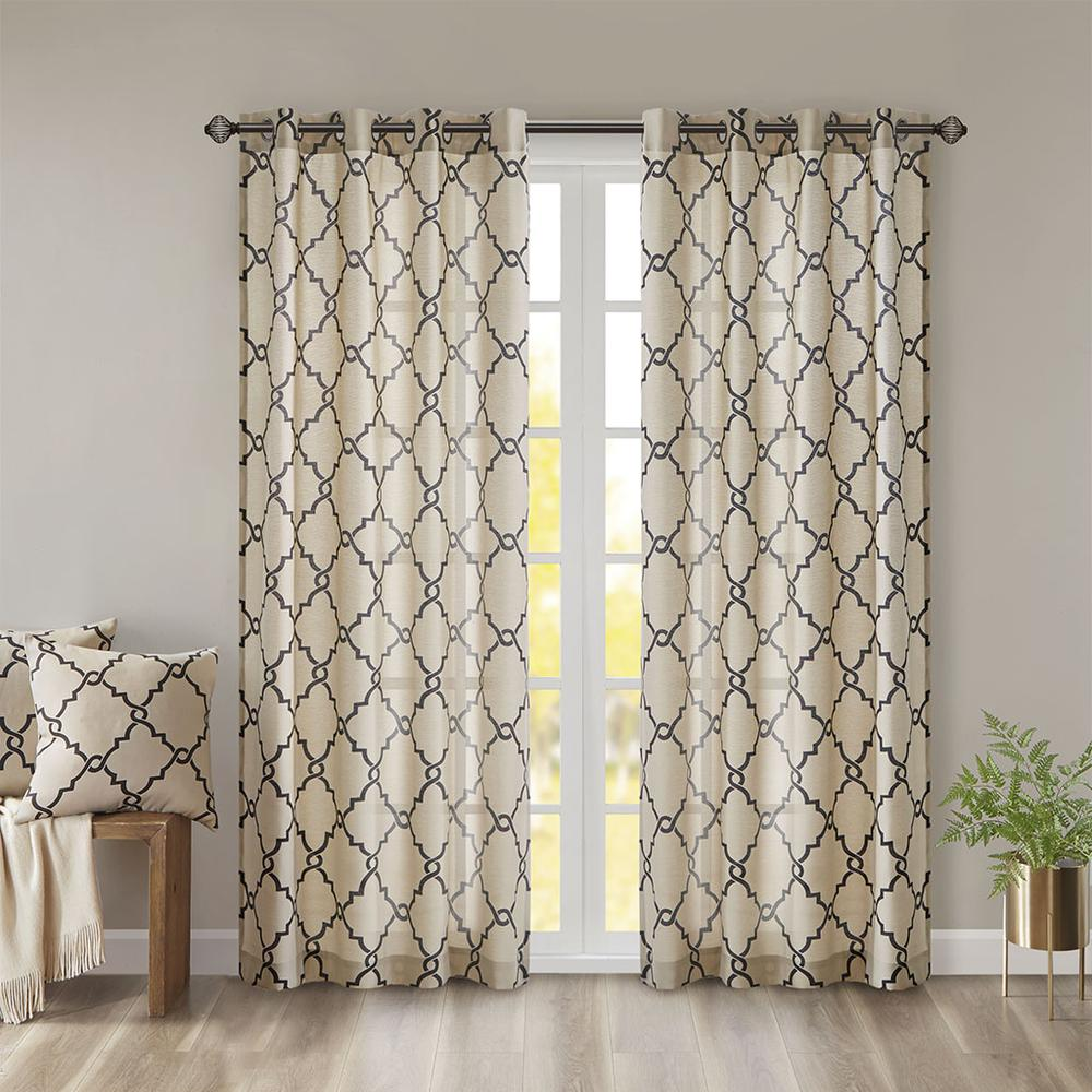 Black Pattern/Soft Khaki - Trendy Trellis Design Curtain Panel (108")